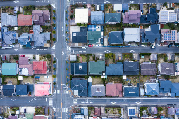 istock A landscape where houses stand around a large intersection 1097183764