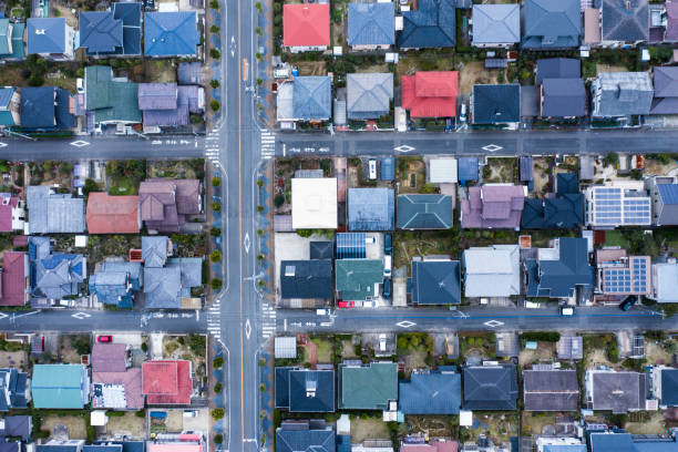istock An aerial view showing a residential area and a large intersection 1097183794