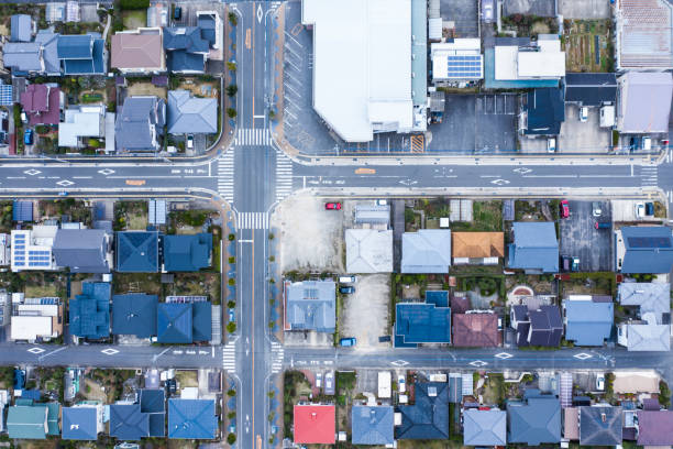 istock A landscape where houses stand around a large intersection 1097183796