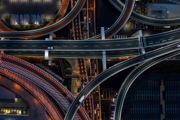 istock Night photograph of complicated intersecting highway. 1097184304