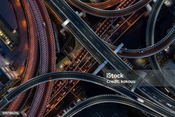 Night Photograph Of Complicated Intersecting Highway Stock Photo - Download Image Now