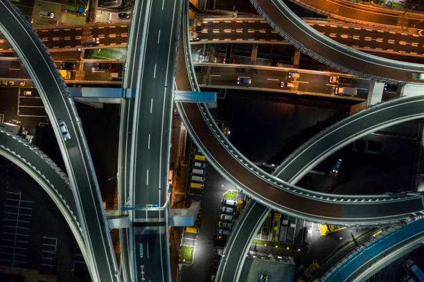 istock Night photograph of complicated intersecting highway. 1097184400
