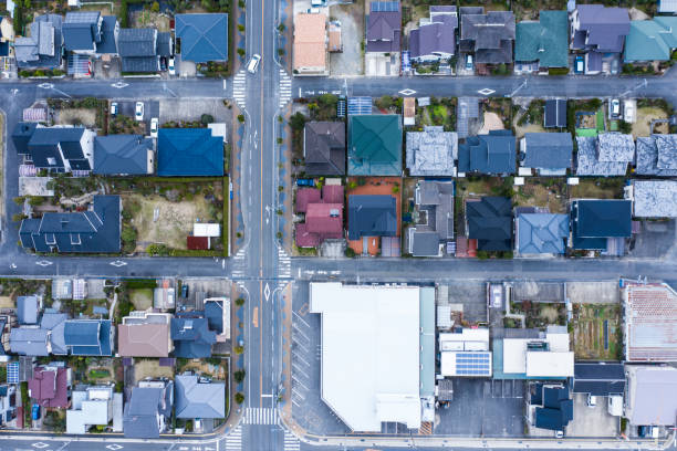 istock An aerial view showing a residential area and a large intersection 1097184560