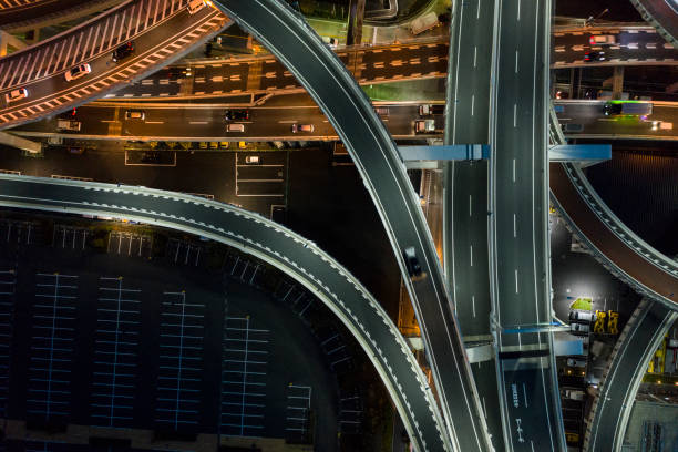 istock Night photograph of complicated intersecting highway. 1097185856