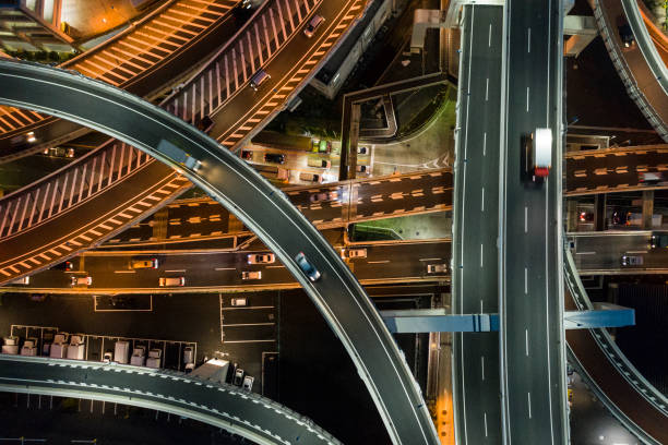 istock Night photograph of complicated intersecting highway. 1097185868