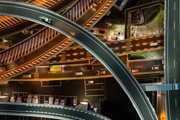 istock Night photograph of complicated intersecting highway. 1097185878