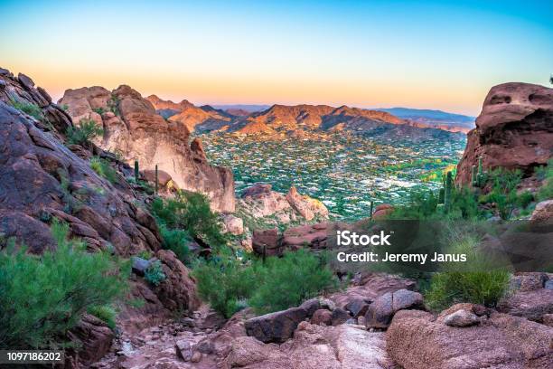 Colorful Sunrise On Camelback Mountain In Phoenix Arizona Stock Photo - Download Image Now