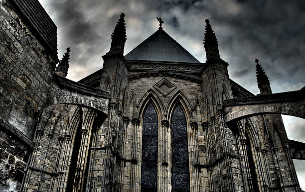 exterior imagem hdr da catedral de lincoln capítulo house, inglaterra - church gothic style cathedral dark - fotografias e filmes do acervo