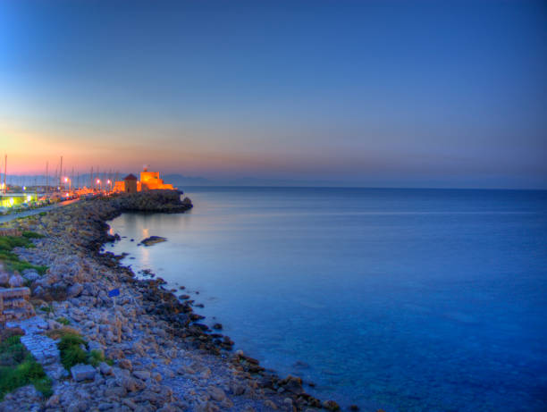 Well preserved fortress walls in the historic part of Rhodes city on the Rhodes island in the Greece