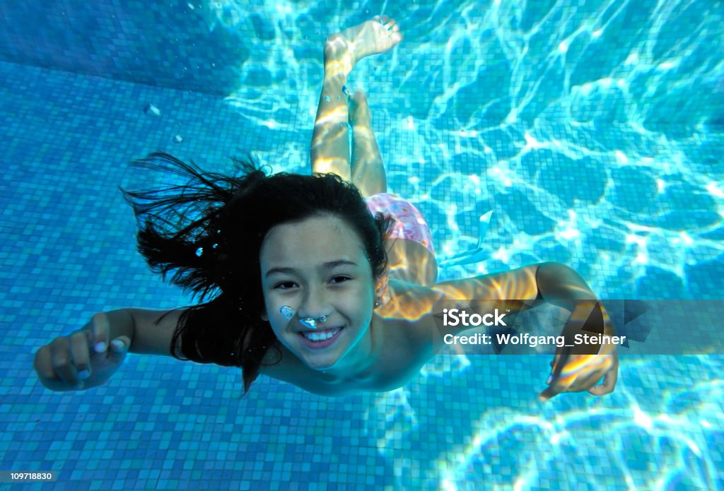 Happy melanie underwater in our pool  Bubble Stock Photo