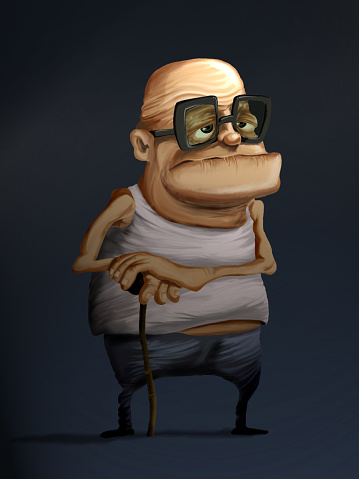 Raster illustration of a wrinkled old man 