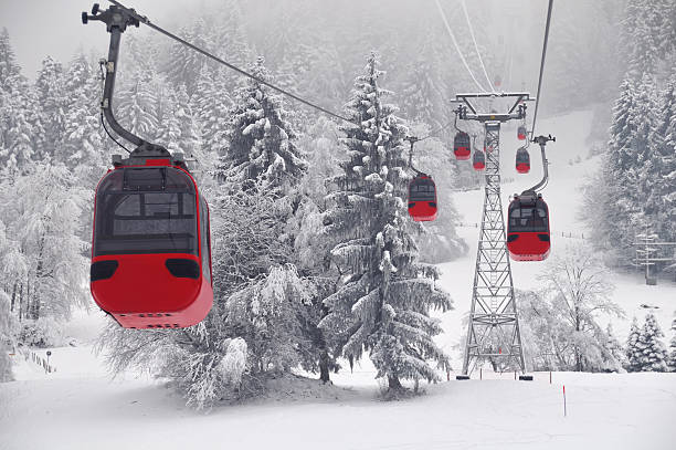 Red Cable Cars  overhead cable car photos stock pictures, royalty-free photos & images