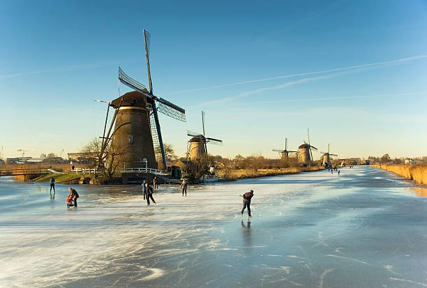 Winter in Kinderdijk stock photo