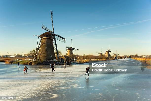 Winter In Kinderdijk Stock Photo - Download Image Now - Netherlands, Speed Skating, Winter