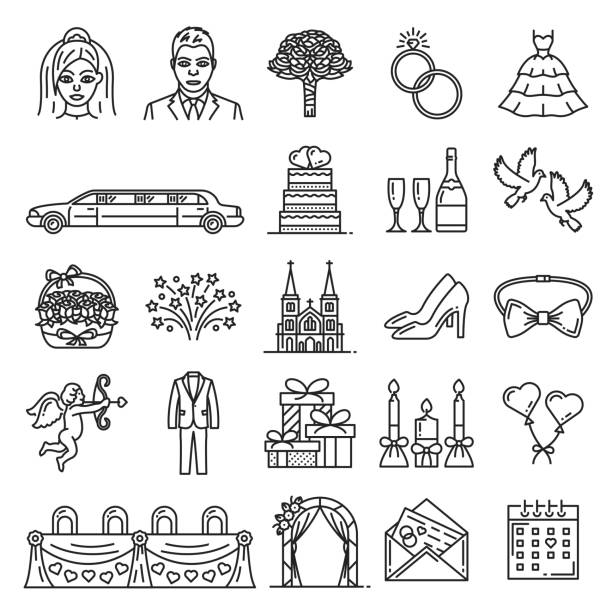 illustrations, cliparts, dessins animés et icônes de icônes de vecteur de cérémonie mariage et mariage - people party dating women