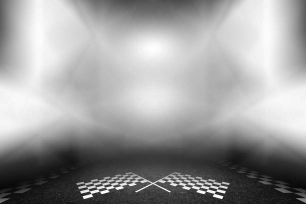 Lights in the stage finish line on street racetrack.