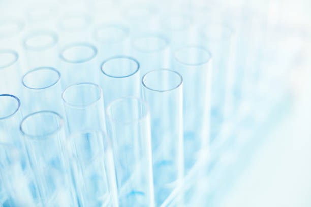 Sterile empty laboratory test tubes in test tube rack