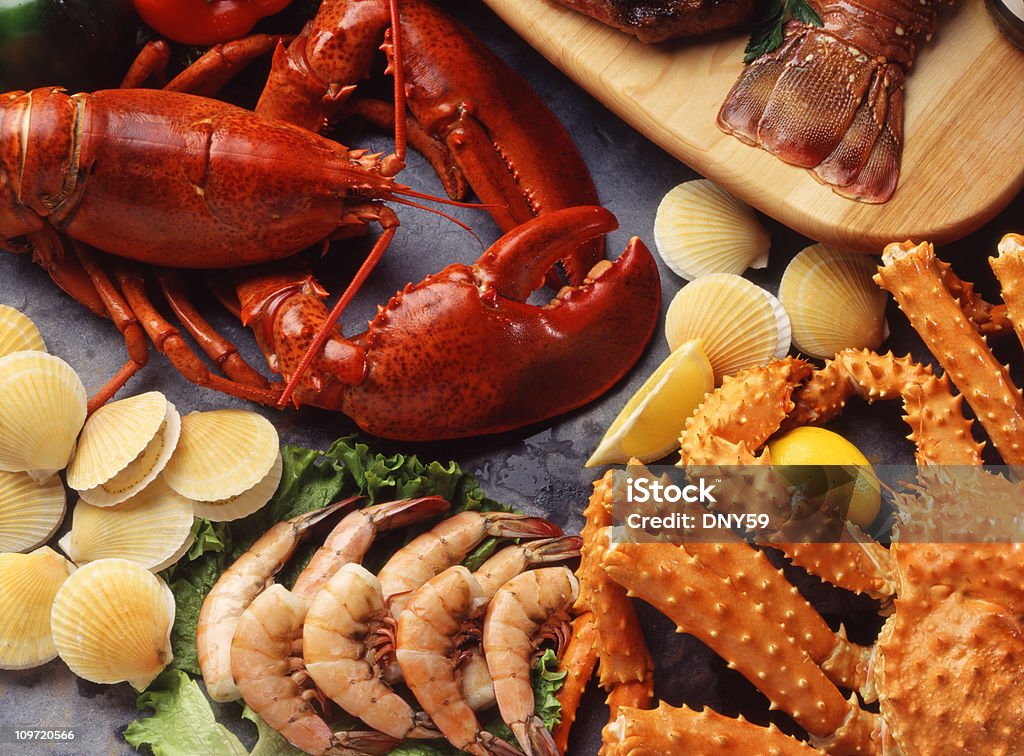 Assorted collection of shellfish  Seafood Stock Photo