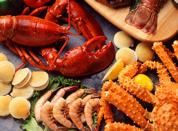 Assorted collection of shellfish stock photo