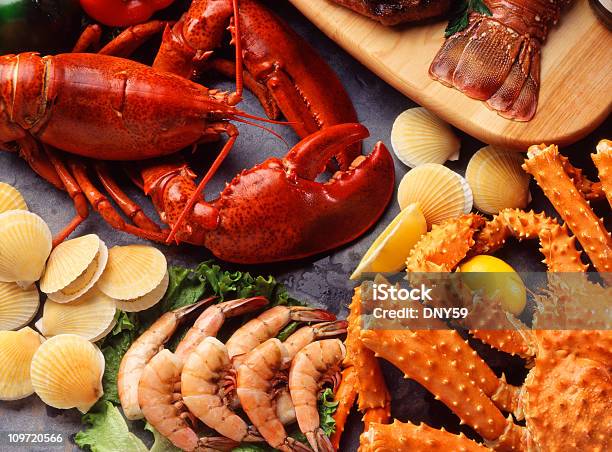 Assorted Collection Of Shellfish Stock Photo - Download Image Now - Seafood, Variation, Color Image