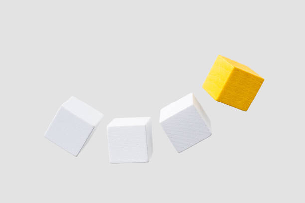 istock Abstract floating wooden dice on white background 1097208048
