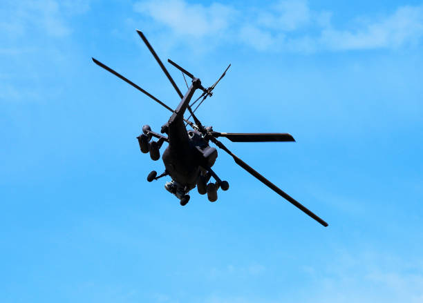 istock Attack helicopter of the Russian Air Force, rear view 1097208686