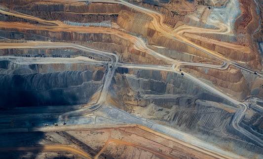 flying over a coal mine in Queensland Australia, aerial abstract