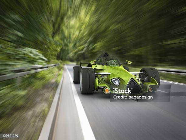 Race Car In Forrest Stock Photo - Download Image Now - Green Color, Racecar, Car