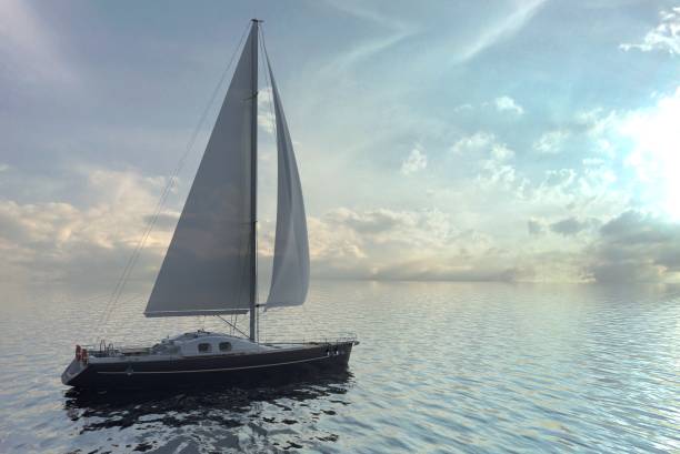 istock Sailing on sea and sunset 3d illustration 1097216026