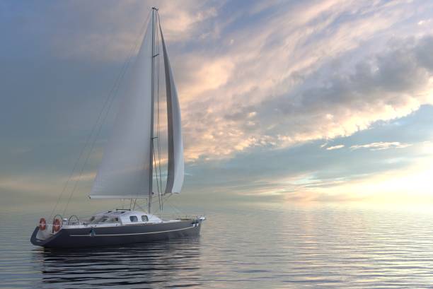 istock Sailing on sea and sunset 3d illustration 1097216036