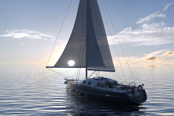 istock Sailing on sea and sunset 3d illustration 1097216072
