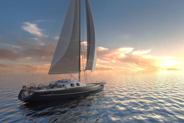 istock Sailing on sea and sunset 3d illustration 1097216074