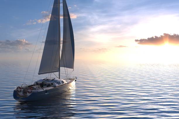 istock Sailing on sea and sunset 3d illustration 1097216096