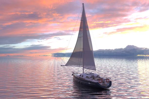 istock Sailing on sea and sunset 3d illustration 1097216098