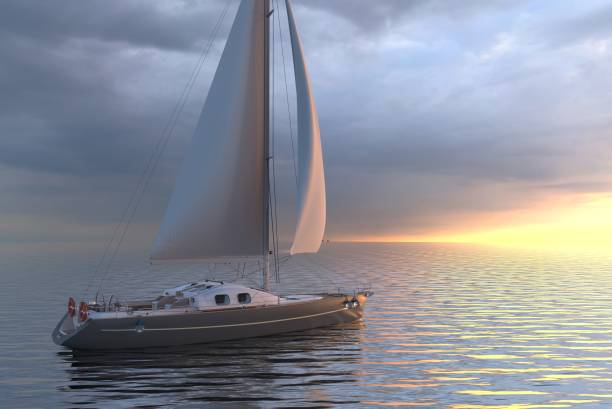 istock Sailing on sea and sunset 3d illustration 1097216148