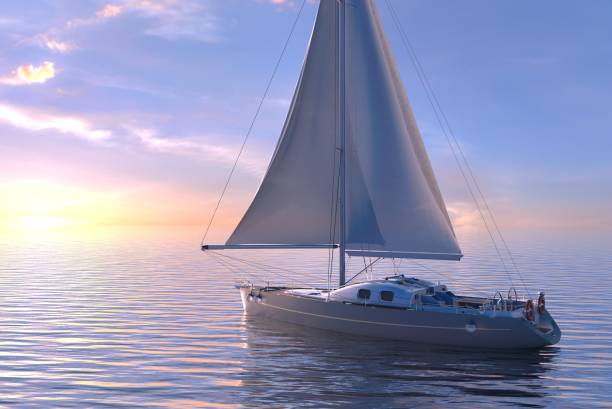 istock Sailing on sea and sunset 3d illustration 1097216156