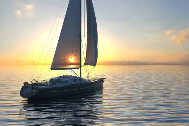 istock Sailing on sea and sunset 3d illustration 1097216158
