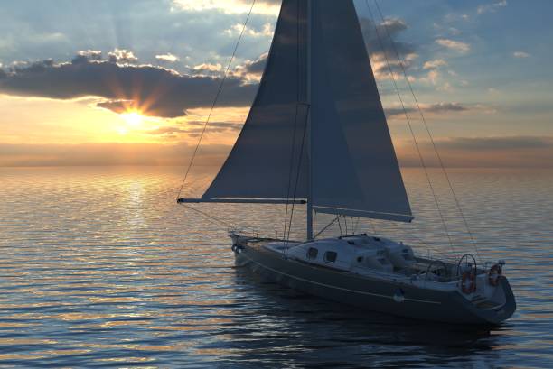 istock Sailing on sea and sunset 3d illustration 1097216166
