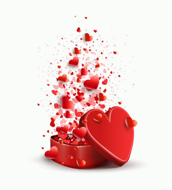 istock Composition with a casket of red color and set of hearts, 1097222224