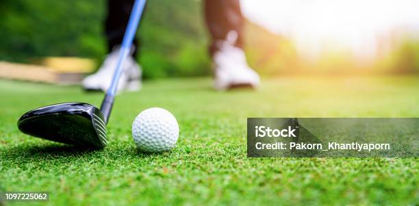 Close Up Golf Ball On Green Grass Stock Photo - Download Image Now - Golf, Golf Course, Golfer