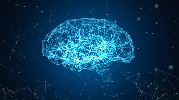 인공 지능 기술 및 의료 개념의 형태로 검은색에 고립 된 인간 두뇌의 디지털 데이터 및 네트워크 연결. 모션 그래픽입니다. 3d 추상 그림 - technology science artificial imitation 뉴스 사진 이미지