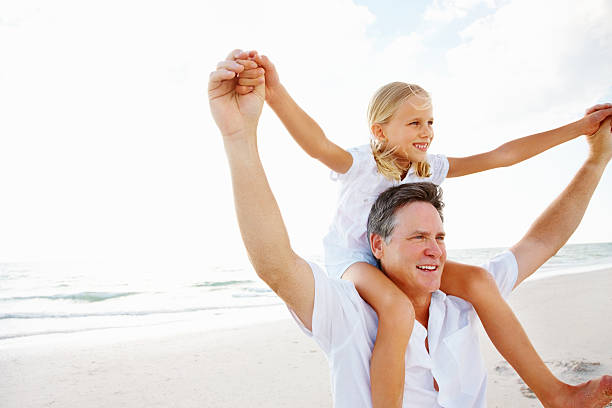istock Happy daughter on father's shoulder enjoying at beach 109722679