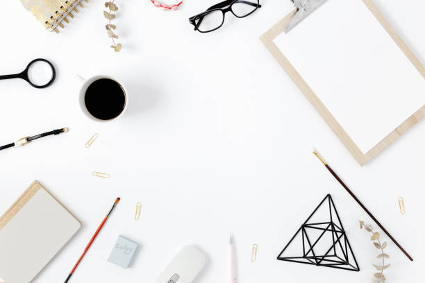istock Frame office supplies Workspace office supplies Flat lay top view office desk 1097235892
