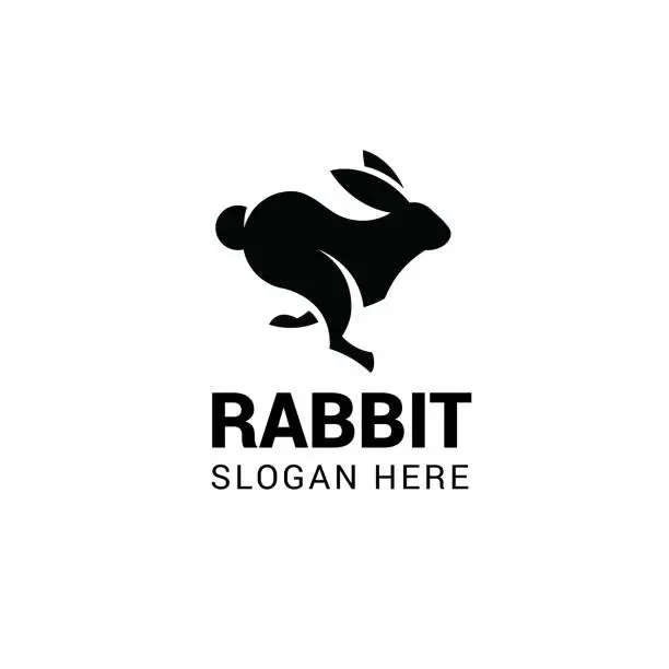 Vector illustration of Running rabbit vector template. Design element for logo, label, emblem, sign and symbol