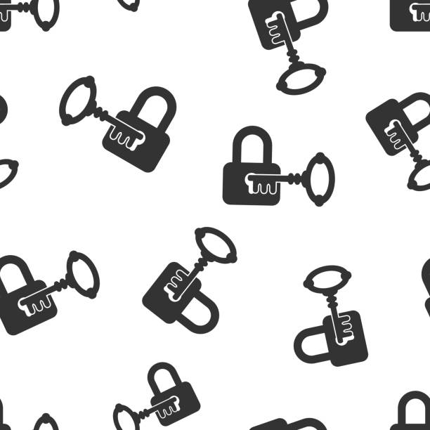 ilustrações de stock, clip art, desenhos animados e ícones de key with padlock icon seamless pattern background. access login vector illustration. lock keyhole symbol pattern. - 16936