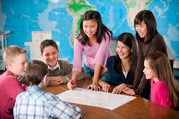 huitieme niveau - child group of people multi ethnic group classroom photos et images de collection