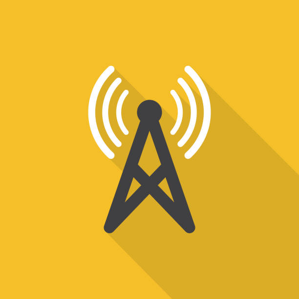 Antenna icon with long shadow on yellow background, flat design style Antenna icon with long shadow on yellow background, flat design style cell tower stock illustrations