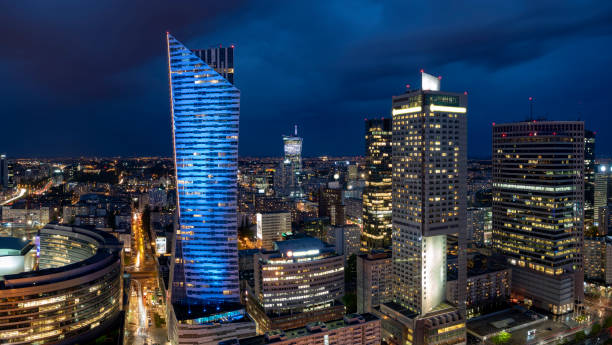 istock Panoramic view of Warsaw downtown during the night 1097244844