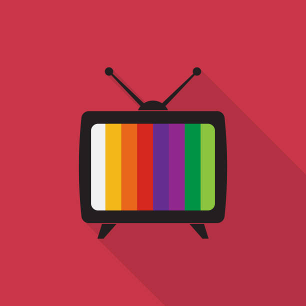 ilustrações de stock, clip art, desenhos animados e ícones de television icon with long shadow on red background, flat design style - television aerial antenna television broadcasting