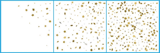 istock 3d gold and silver stars confetti celebrations. Simple festive modern design. Holiday vector. Set 3 in 1 1097245148